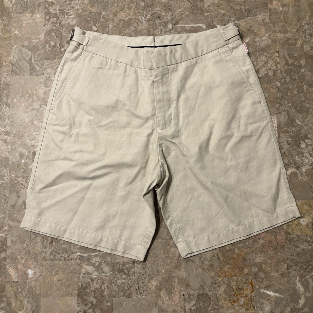 Orlebar Brown Shorts Mens 32 Beige Tan IWC Linen Blend Buckle Norwich Chino